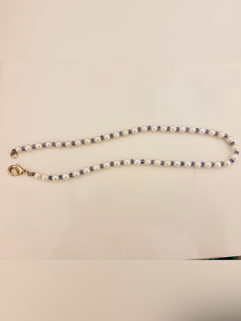 cupcakes & cashmere White Pearl and Navy Stripe Beaded Necklace